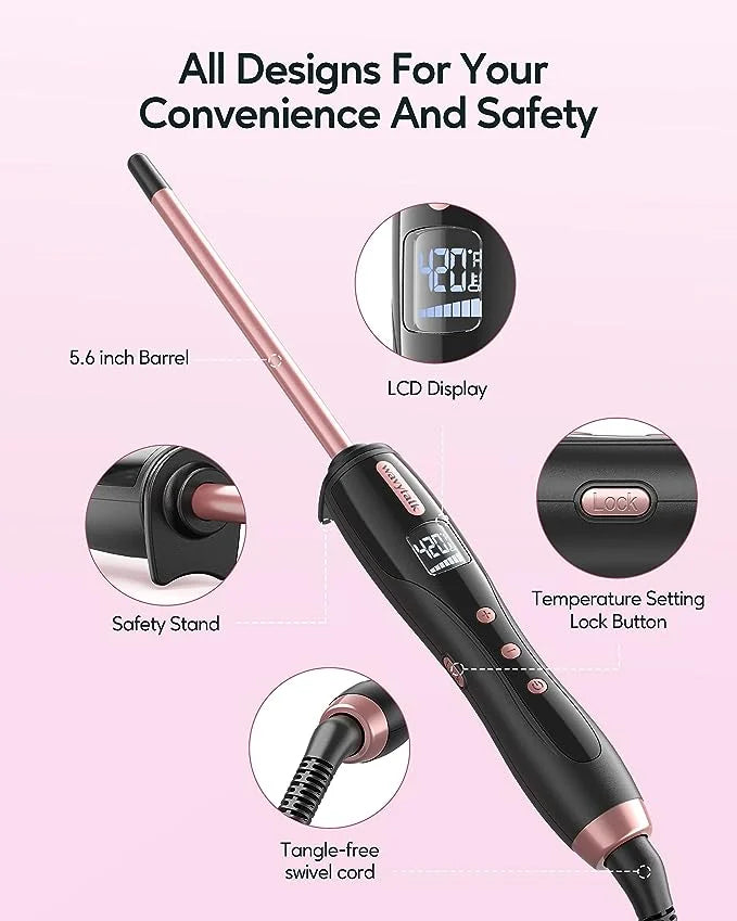 Mini-Lockenstab CurlFlare - 3/8-Zoll Keramik - 9 Temperatureinstellungen (260℉ - 420℉) - Schnelles Aufheizen & automatische Abschaltung - Ideal für Reisen - Für glänzende, glatte Locken