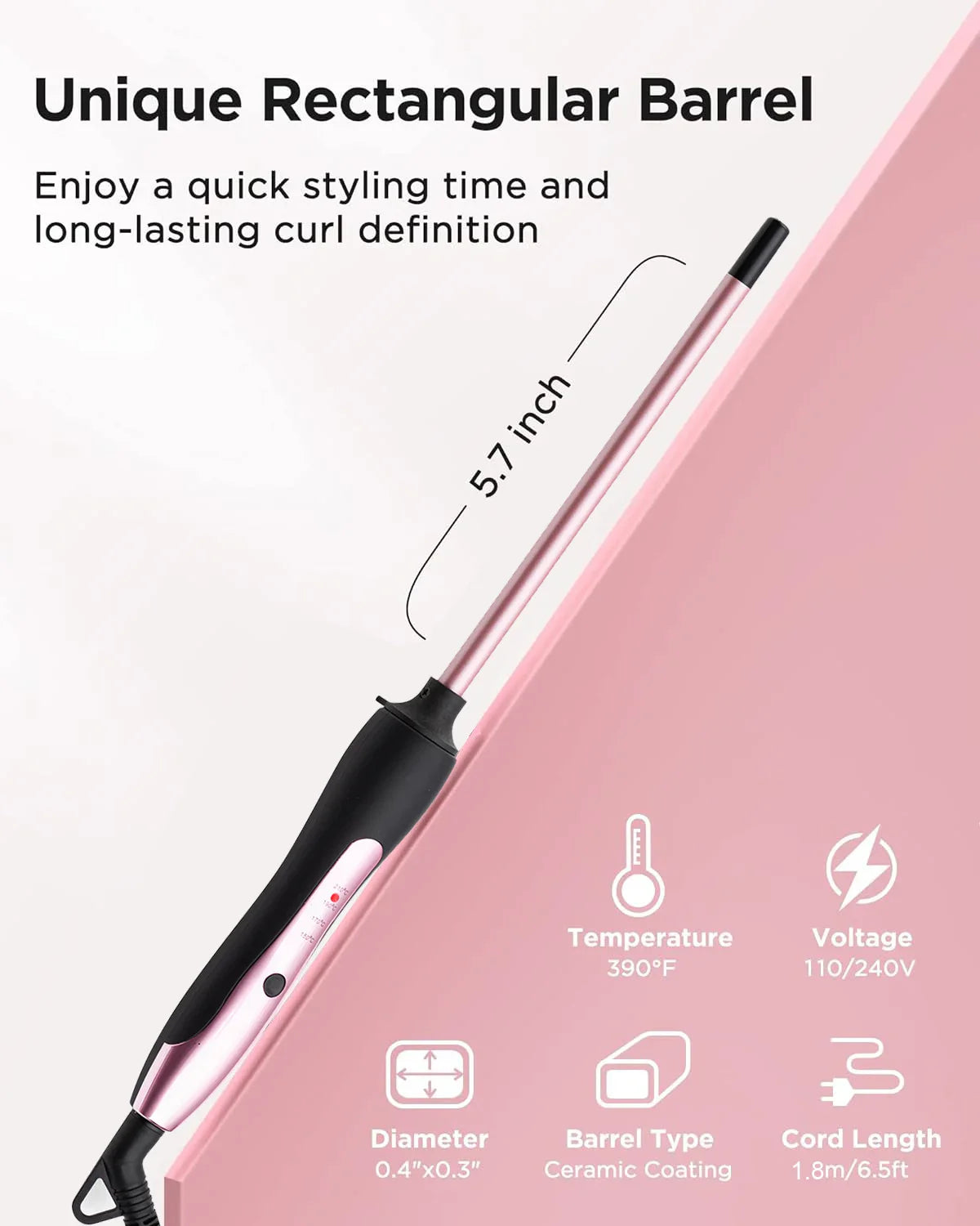 Mini-Lockenstab CurlFlare - 3/8-Zoll Keramik - 9 Temperatureinstellungen (260℉ - 420℉) - Schnelles Aufheizen & automatische Abschaltung - Ideal für Reisen - Für glänzende, glatte Locken