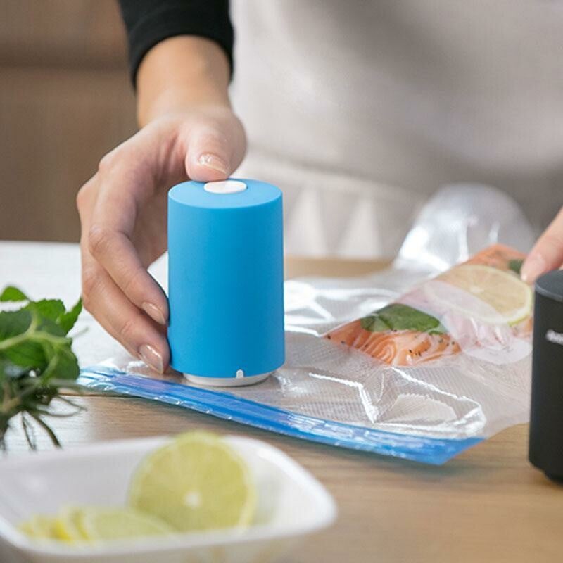 Automatische Vakuumpumpe für Frischhaltebeutel - Elektrische Luftabsaugung - Lebensmittelkonservierung - Wiederaufladbar - Blau