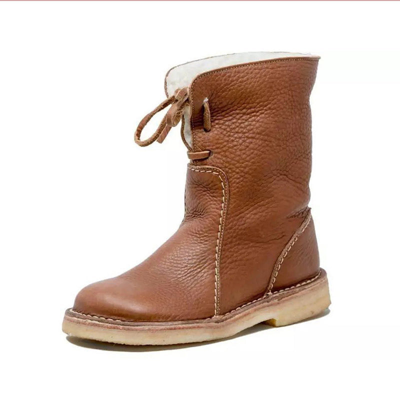 Damen Winterstiefel mit Kunstfellfutter - Warme Schnürstiefel für kalte Tage - Rutschfeste Sohle - Braun - Komfortabel und robust