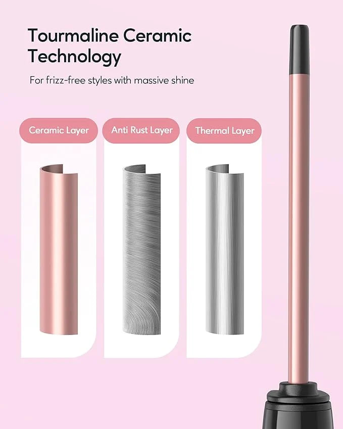 Mini-Lockenstab CurlFlare - 3/8-Zoll Keramik - 9 Temperatureinstellungen (260℉ - 420℉) - Schnelles Aufheizen & automatische Abschaltung - Ideal für Reisen - Für glänzende, glatte Locken