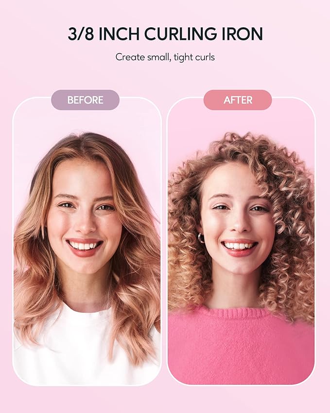 Mini-Lockenstab CurlFlare - 3/8-Zoll Keramik - 9 Temperatureinstellungen (260℉ - 420℉) - Schnelles Aufheizen & automatische Abschaltung - Ideal für Reisen - Für glänzende, glatte Locken