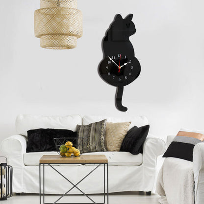 Wanduhr im Katzen-Design - Kreative Katzen-Pendeluhr - Dekorative Uhr für Wohnzimmer oder Kinderzimmer - Schwarz und Weiß