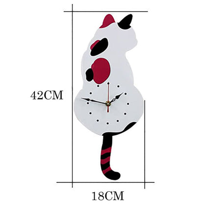 Wanduhr im Katzen-Design - Kreative Katzen-Pendeluhr - Dekorative Uhr für Wohnzimmer oder Kinderzimmer - Schwarz und Weiß