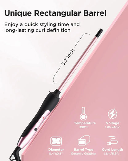 Mini-Lockenstab CurlFlare - 3/8-Zoll Keramik - 9 Temperatureinstellungen (260℉ - 420℉) - Schnelles Aufheizen & automatische Abschaltung - Ideal für Reisen - Für glänzende, glatte Locken