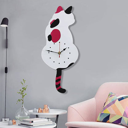 Wanduhr im Katzen-Design - Kreative Katzen-Pendeluhr - Dekorative Uhr für Wohnzimmer oder Kinderzimmer - Schwarz und Weiß