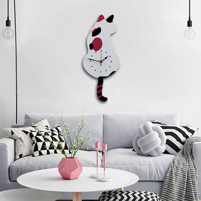 Wanduhr im Katzen-Design - Kreative Katzen-Pendeluhr - Dekorative Uhr für Wohnzimmer oder Kinderzimmer - Schwarz und Weiß