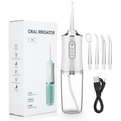 FlexiJet Clean - Kabelloser Oral Irrigator für eine gründliche Zahnpflege, tragbare Wasser-Zahnseide mit einstellbarem Druck und 360° Rotationsdüse