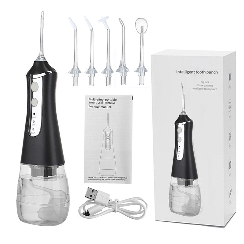 FlexiJet Clean - Kabelloser Oral Irrigator für eine gründliche Zahnpflege, tragbare Wasser-Zahnseide mit einstellbarem Druck und 360° Rotationsdüse
