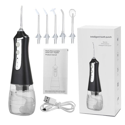 FlexiJet Clean - Kabelloser Oral Irrigator für eine gründliche Zahnpflege, tragbare Wasser-Zahnseide mit einstellbarem Druck und 360° Rotationsdüse