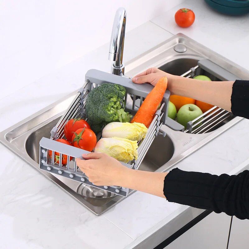 SinkMate - Verstellbarer Spülen-Organizer aus Edelstahl, Belüftete Ablaufschale, Einfache Installation, Feuchtigkeitsbeständig