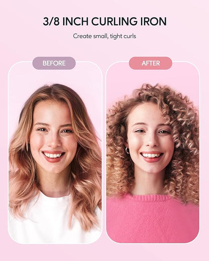 Mini-Lockenstab CurlFlare - 3/8-Zoll Keramik - 9 Temperatureinstellungen (260℉ - 420℉) - Schnelles Aufheizen & automatische Abschaltung - Ideal für Reisen - Für glänzende, glatte Locken