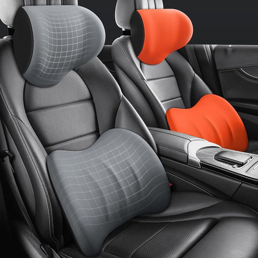 EaseRide Travel Comfort Set – Memory-Schaum Nackenkissen und Lendenwirbelstütze für entspanntes Reisen