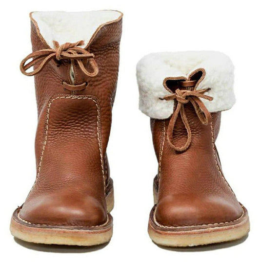 Damen Winterstiefel mit Kunstfellfutter - Warme Schnürstiefel für kalte Tage - Rutschfeste Sohle - Braun - Komfortabel und robust